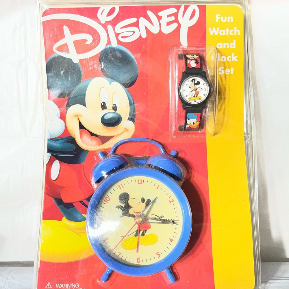 Disney Red and Blue Mickey Mouse Watch and Clock Set